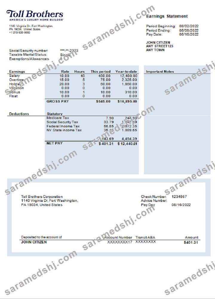 USA building company earning statement